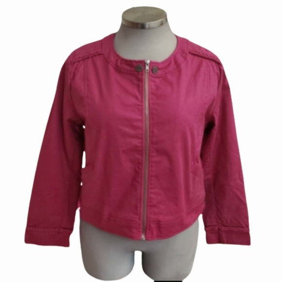 PINKISH RED ☆ CROPPED ☆ ZIP FRONT JACKET ☆ 1X ☆  NWOT - Picture 2 of 12